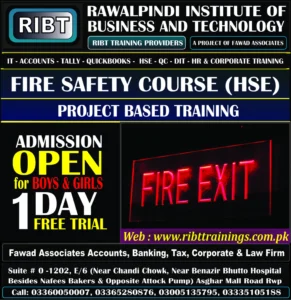 First Aid Course, Safety Manager Course, Fire Safety, HSE Course, Short Courses, Digital Marketing Course, MS Office Course, Graphics Designing, Short Courses, IT Courses at RIBT - Rawalpindi Institute of Business & Technology - Chandni Chowk, Asghar Mall Road Rawalpindi 03360050007