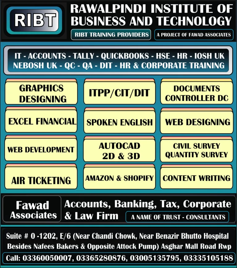 HTML Language Course, Adobe After Effects Course, Professional Courses, Graphics Designing, Short Courses, IT Courses at RIBT - Rawalpindi Institute of Business & Technology - Chandni Chowk, Asghar Mall Road Rawalpindi 03360050007