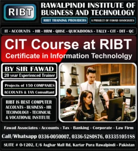 Programming Languages (C++, PHP & Python), CIT Course, Short Courses, Digital Marketing Course, MS Office Course, Graphics Designing, Short Courses, IT Courses at RIBT - Rawalpindi Institute of Business & Technology - Chandni Chowk, Asghar Mall Road Rawalpindi 03360050007