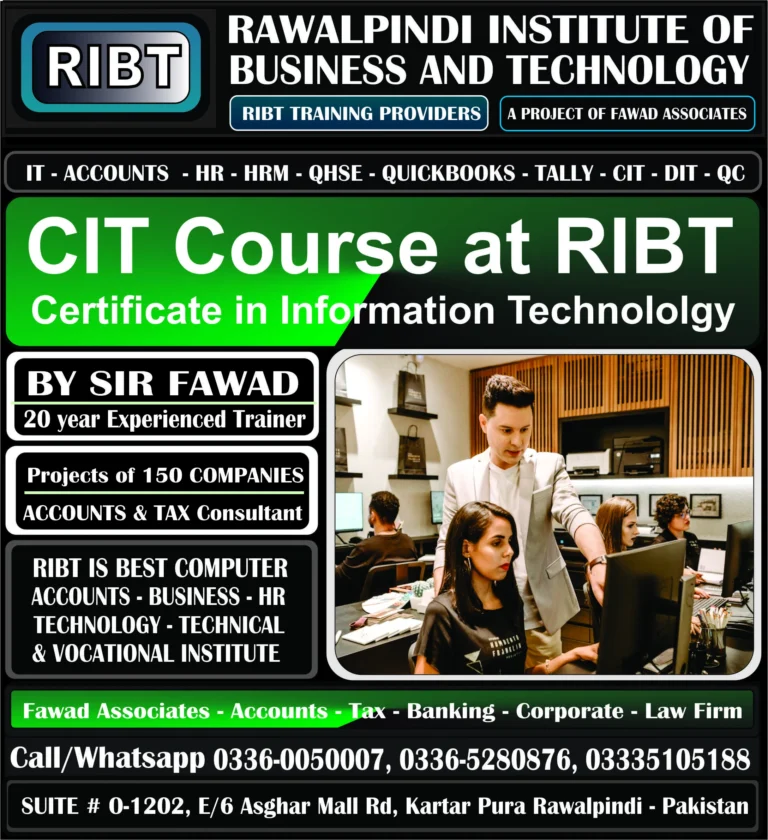 Computer Shorts Courses, MS Office Course, Graphics Designing, Short Courses, IT Courses at RIBT - Rawalpindi Institute of Business & Technology - Chandni Chowk, Asghar Mall Road Rawalpindi 03360050007