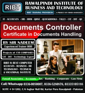 Documents Controller Course, Short Courses, Digital Marketing Course, MS Office Course, Graphics Designing, Short Courses, IT Courses at RIBT - Rawalpindi Institute of Business & Technology - Chandni Chowk, Asghar Mall Road Rawalpindi 03360050007