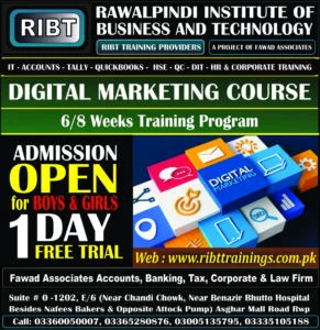 Digital Marketing Course, MS Office Course, Graphics Designing, Short Courses, IT Courses at RIBT - Rawalpindi Institute of Business & Technology - Chandni Chowk, Asghar Mall Road Rawalpindi 03360050007