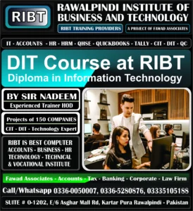 DIT Course, Short Courses, Digital Marketing Course, MS Office Course, Graphics Designing, Short Courses, IT Courses at RIBT - Rawalpindi Institute of Business & Technology - Chandni Chowk, Asghar Mall Road Rawalpindi 03360050007