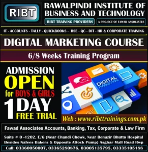 Digital Marketing Course, MS Office Course, Graphics Designing, Short Courses, IT Courses at RIBT - Rawalpindi Institute of Business & Technology - Chandni Chowk, Asghar Mall Road Rawalpindi 03360050007