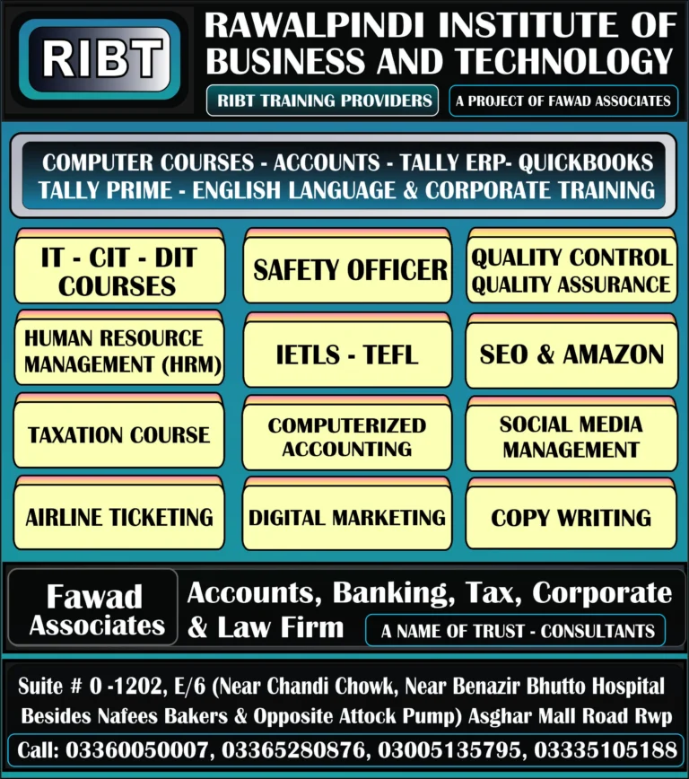 HTML Language Course, Professional Courses, Computer courses, English Language Course, IELTS, IT, CIT, DIT courses -Computer Courses at RIBT - Rawalpindi Institute of Business & Technology - Chandni Chowk, Asghar Mall Road Rawalpindi 03360050007