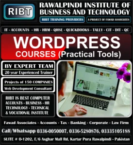 Wordpress Course, Website Designing Course, Graphics Designing course, Management Courses, HR, HRM, QC & QA Courses, Fire Safety, HSE Course, Short Courses, Digital Marketing Course, MS Office Course, Graphics Designing, Short Courses, IT Courses at RIBT - Rawalpindi Institute of Business & Technology - Chandni Chowk, Asghar Mall Road Rawalpindi 03360050007
