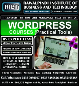 Wordpress Course, Website Designing Course, Graphics Designing course, Management Courses, HR, HRM, QC & QA Courses, Fire Safety, HSE Course, Short Courses, Digital Marketing Course, MS Office Course, Graphics Designing, Short Courses, IT Courses at RIBT - Rawalpindi Institute of Business & Technology - Chandni Chowk, Asghar Mall Road Rawalpindi 03360050007