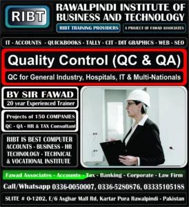 Quality Assurance Course, Quality Control QC & QA Course, Tally Prime/ERP, Peachtree Course, Taxation Course, Computerized Accounting Course, QuickBooks Course, Tally Course, Accounts Handling Courses - Rawalpindi Institute of Business & Technology - Chandni Chowk, Asghar Mall Road Rawalpindi 03360050007