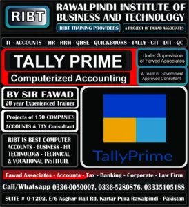 Tally Prime/ERP Accounting Course, Taxation Course, Computerized Accounting Course, QuickBooks Course, Tally Course, Accounts Handling Courses - Rawalpindi Institute of Business & Technology - Chandni Chowk, Asghar Mall Road Rawalpindi 03360050007